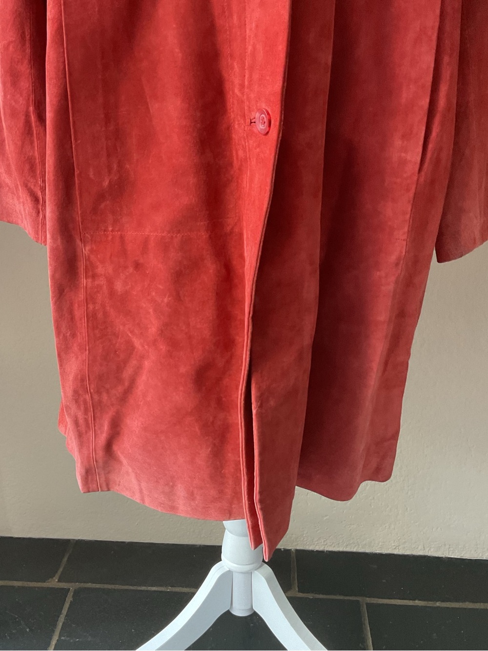 Vintage Bernardo Red Suede Leather Trench Coat Jacket 1X Plus Y2K 90s Long - Picture 2 of 10